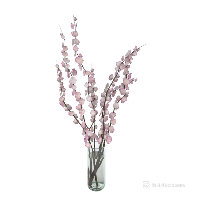 Pink Blossom Branches in Transparent Glass Vase Floral Arrangement 3d model 