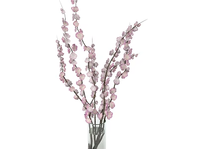 Pink Blossom Branches in Transparent Glass Vase Floral Arrangement 3d model