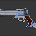 Mechanical Revolver With Blue Metallic Components Silver Barrel Red Wooden Grip And Gear Details