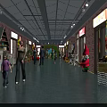 Shopping Mall Interior With Retail Stores Colorful Decorations And Customers Walking