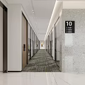 Modern Spacious Elevator Lobby With Marble Walls Elevator Doors And Recessed Lighting 3d model