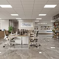 Bright Spacious Modern Open Office Workspace With Comfortable Workstations Neat Storage Shelves And Marble Flooring