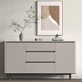 Modern Entryway Console Cabinet With Wall Art Decorative Vase Drawers And Ornaments