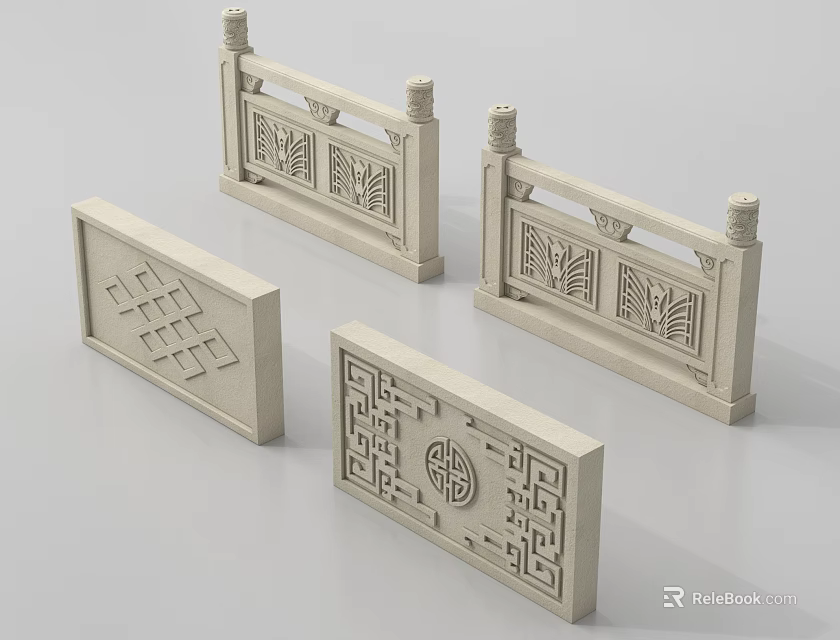 Traditional Stone Balustrade Components With Intricate Carved Patterns And Designs 3d model