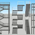 Modern Staircase Design Collection With Metal Frame And Railing Details 3d model
