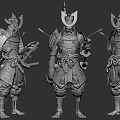 Game And Movie Skeleton Samurai Character Wearing Traditional Armor Holding Swords With Cherry Blossom Petals