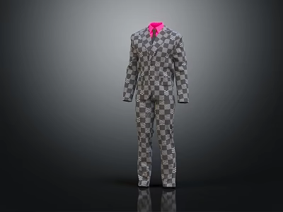 Gray Checkered Men's Suit With Pink Shirt Fashion Outfit Design 3d model