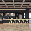 Cozy Cafe With Wooden Ceiling Herringbone Floor Bookshelves Numerous Books Tables Chairs And Sofas