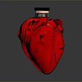 Red Heart Shaped Glass Bottle With Black Cap And Vein Like Texture On Dark Background