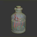 Transparent Glass Bottle With Blue Liquid And Orange Cap White Sediment At The Bottom