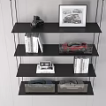 Decorative Ornament Combination on Multi Layer Shelves Featuring Car Models Books Camera and Artwork 3d model
