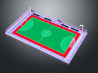 Indoor Handball Court Equipment With Surrounding Boards Goal Posts Seats And Advertising Panels 3d model