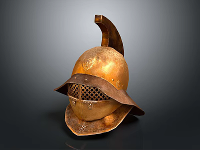 Ancient Golden Decorative Helmet With Protective Mesh Face Guard And Crest 3d model