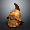 Ancient Golden Decorative Helmet With Protective Mesh Face Guard And Crest 3d model