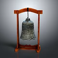 Elegant Classic Decorative Ornament Set with Wooden Frame and Bronze Bell Featuring Intricate Patterns