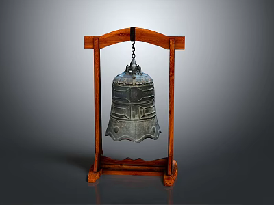 Elegant Classic Decorative Ornament Set with Wooden Frame and Bronze Bell Featuring Intricate Patterns 3d model