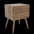 Sleek Modern Bedside Table In Walnut Wood With Two Drawers And Tapered Legs