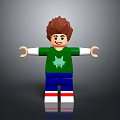 Lego Minifigure With Brown Hair Green Star Shirt Blue Pants Striped Shoes Outstretched Arms Smiling