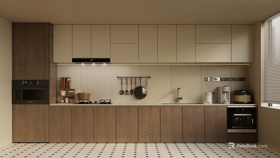 Modern Kitchen With Minimalist Cabinets And Appliances 3d model 