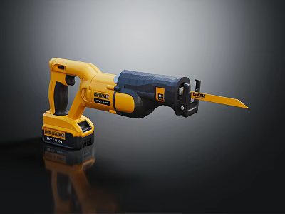 Yellow And Black Battery Powered Reciprocating Saw With Ergonomic Handle For Cutting Work 3d model