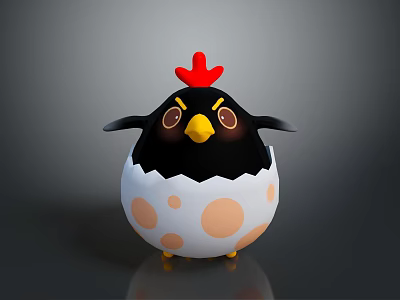 Cartoon Flying Chicken Hatching From White Eggshell With Brown Spots Red Comb 3d model