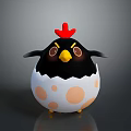 Cartoon Flying Chicken Hatching From White Eggshell With Brown Spots Red Comb
