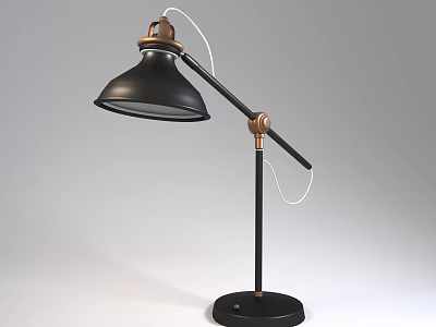 Modern Black Desk Lamp With Metal Arm Brass Details And Round Base 3d model