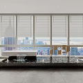 Modern Indoor Garden Water Feature With Flowing Water Large Windows And City View