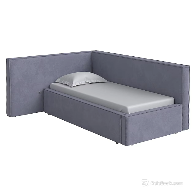 Gray Upholstered Single Bed With Modern Headboard Side Panels And Mattress 3d model