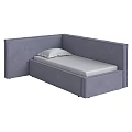 Gray Upholstered Single Bed With Modern Headboard Side Panels And Mattress 3d model