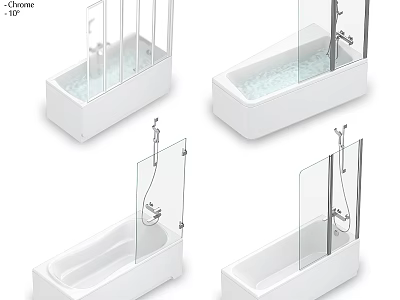 Modern White Bathtub Designs With Glass Shower Screen And Interior Views 3d model