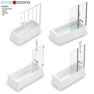 Modern White Bathtub Designs With Glass Shower Screen And Interior Views 3d model