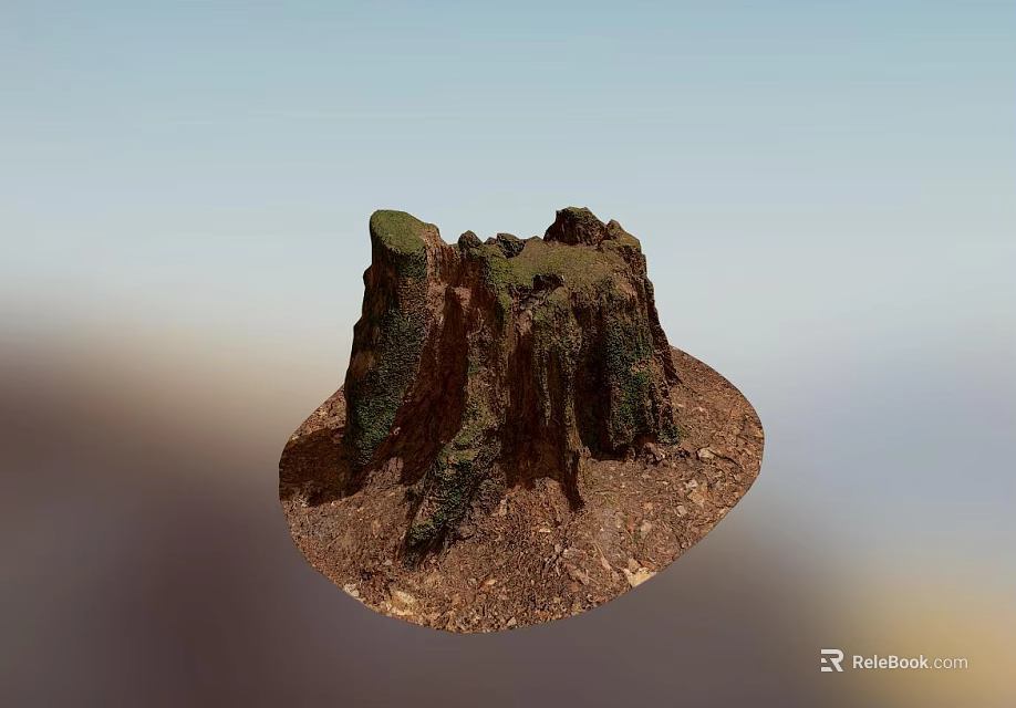 Natural Stone And Wood Stump Structure With Mossy Surface And Earthy Texture 3d model 