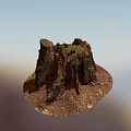 Natural Stone And Wood Stump Structure With Mossy Surface And Earthy Texture