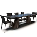 Modern Dining Table With Textured Top Six Black Chairs And Stylish Black Legs
