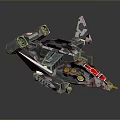 Camouflage Sci Fi Spaceship With Metallic Finish Red Accents And Orange Lights