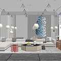 Modern Living Room Interior With Blue Abstract Wall Art White Sofa And Sea View