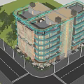 Modern Hotel Building Exterior With Glass Curtain Wall Balconies And Greenery