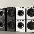 Six Black and White Front Load Washing Machines Arranged in Two Rows 3d model