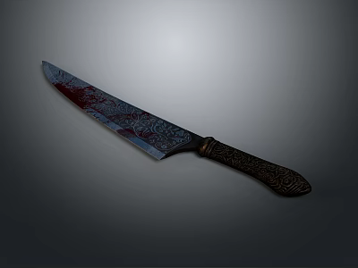 Ornate Decorative Knife Featuring Bloodstains On Sharp Blade And Intricate Handle 3d model
