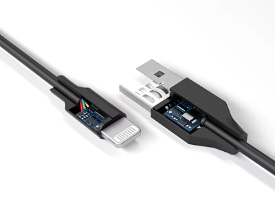 High Quality Black Phone USB Lightning Cable With Fast Charging And Data Transfer 3d model
