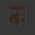 Modern Bedside Table With Wooden Top Metal Frame Drawer And Open Shelf