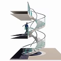 Modern Spiral Staircase With Glass Handrails And Multi Level Platforms Design 3d model