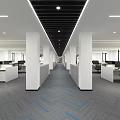 Spacious Modern Public Office Space Layout With Workstations Computers Columns And Herringbone Carpet 3d model