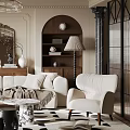 Modern Elegant Living Room Interior With Beige Sofa Round Coffee Table And Chandelier