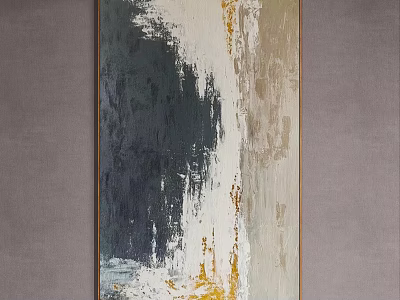 Abstract Painting With Dark Blue White Gold Brush Strokes For Wall Decor 3d model