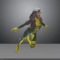 White Haired Female Superhero Character Flying In Yellow Green Costume With Brown Leather Jacket
