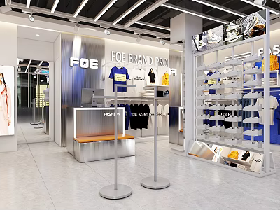 Modern Clothing Store Interior With Brand Apparel Display Racks And Fashion T Shirts 3d model