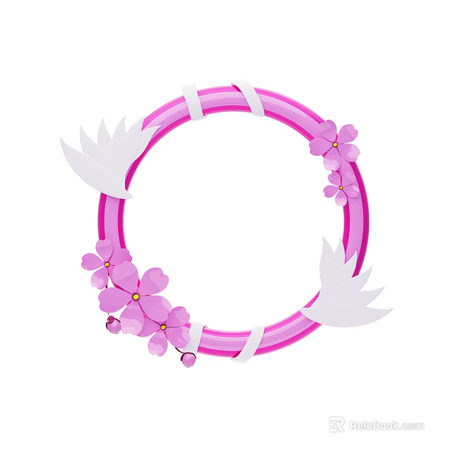 Pink Circular Ornament Decoration Set with Flower Decorations White Ribbon and Leaf Elements 3d model 