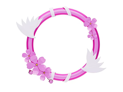 Pink Circular Ornament Decoration Set with Flower Decorations White Ribbon and Leaf Elements 3d model